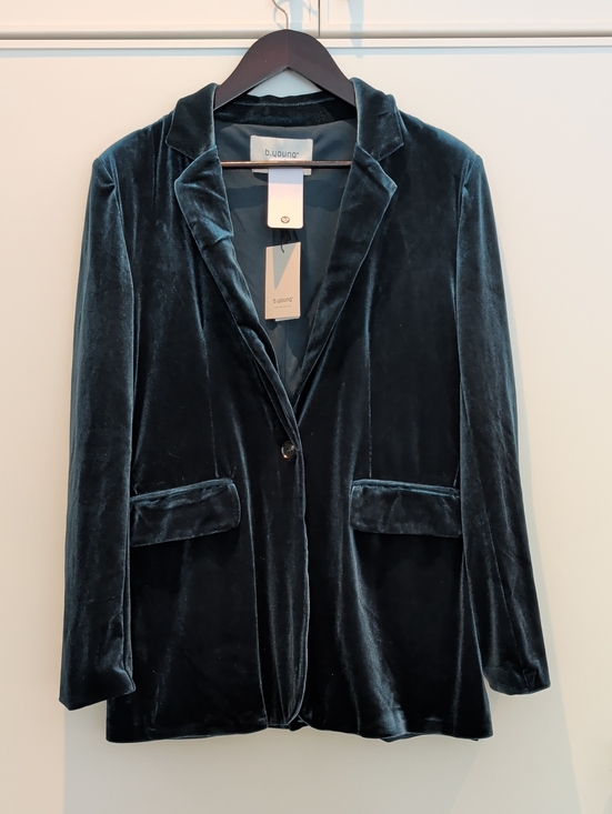 B. Young Jackets & Blazers - Teal Velvet Single-Button Blazer - Women's